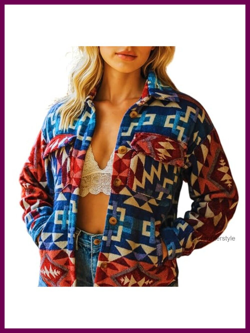 Alpaca Wool Blend Shacket Aztec Western Boho Button Down Jacket Handmade